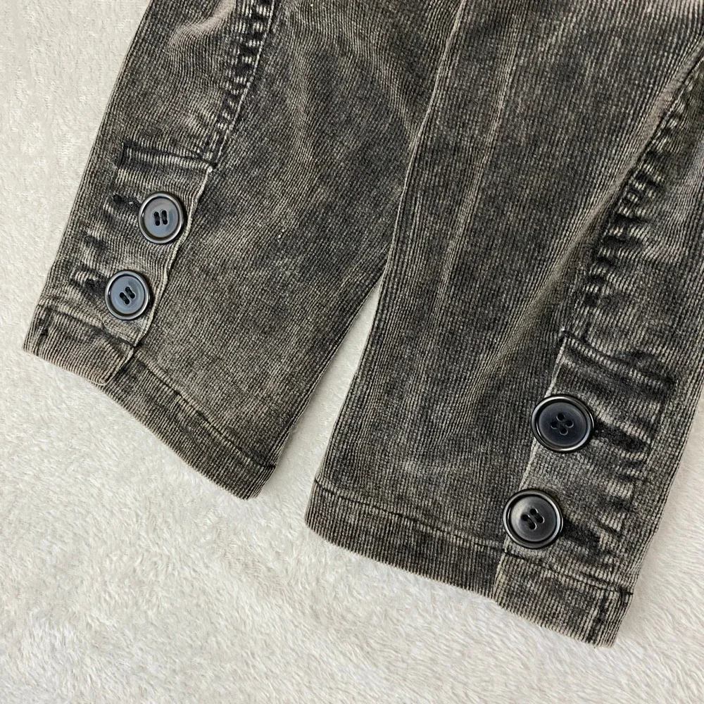 Y2K Corduroy Blazer Jacket Women Size L Charcoal Gray Vintage Wash Grunge - Picture 7 of 10